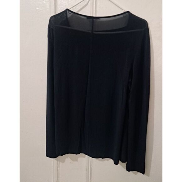 Mm Lafleur Womens Xl Square Neck Sheer Nylon Top Navy Blue Longsleeve - Picture 3 of 6